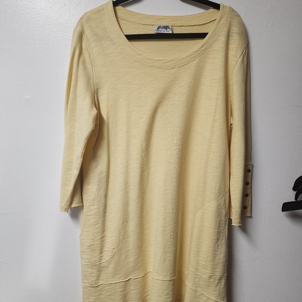 Wild Palms Large 100 cotton pale yellow tshirt dress RN30698
